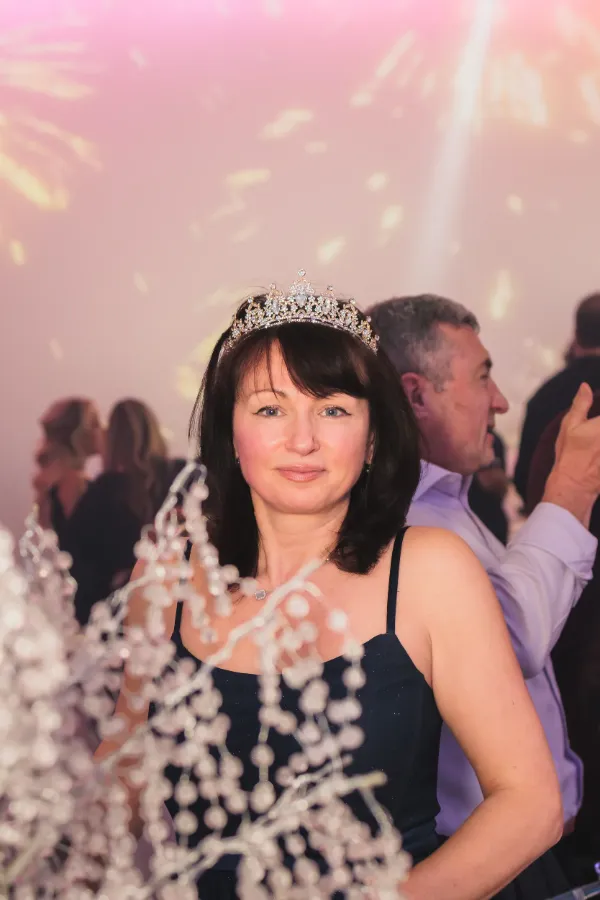 Birthday girl tiara close portrait dancefloor