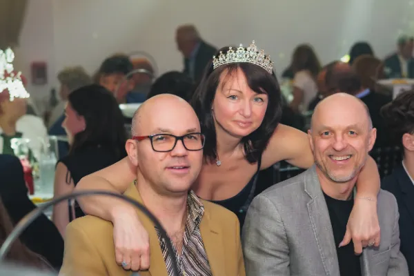 Birthday girl tiara with two bald men