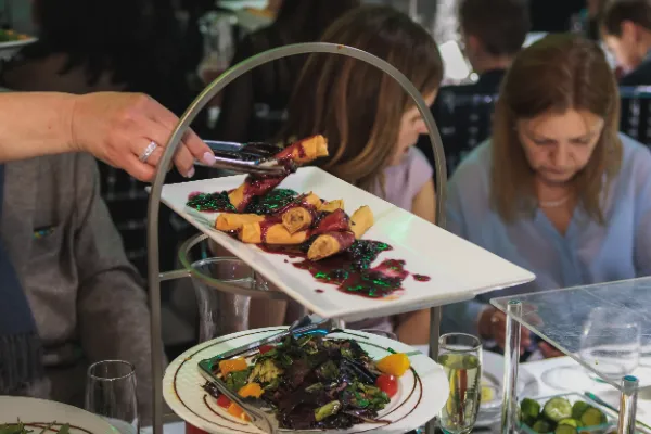 Food appetizer tray served at table