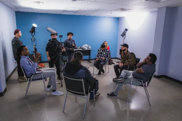 Bts wide shot full crew circle scene setup
