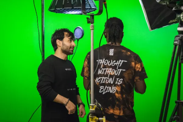Bts mv director talking to artist green screen studio